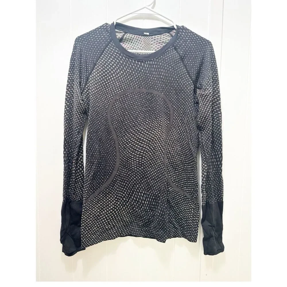 Lululemon long sleeve swiftly tech grid warp black neon multi size 8